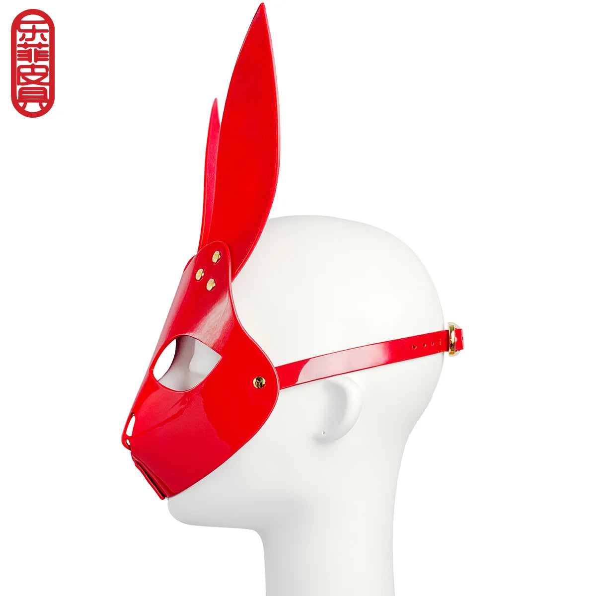 Custom Red Leather Fox Mask BDSM Cosplay Accessory with Rivets for Women's Sexy Lingerie Knitted Underwear