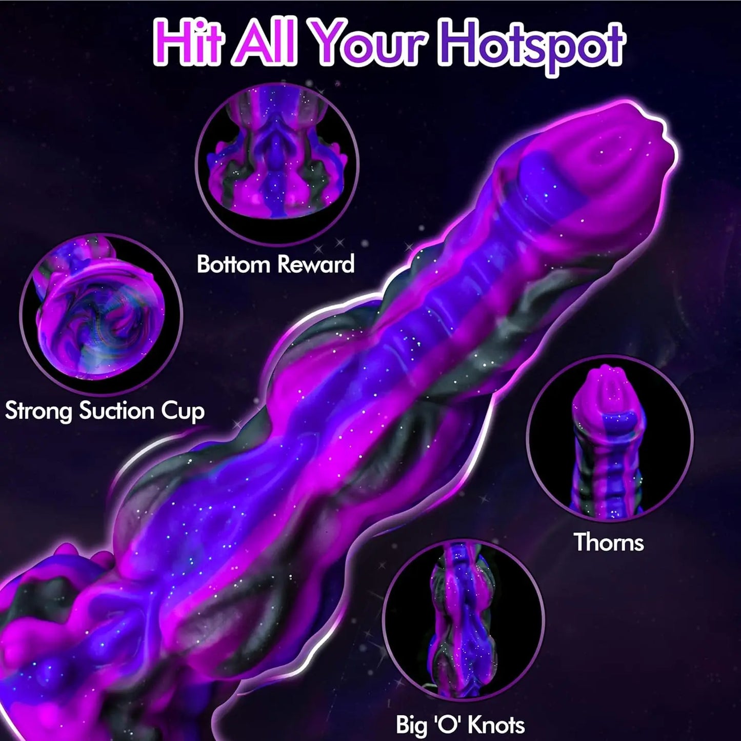 Dog Cock Dildo with 2 Big Knots Huge Dildo Fantasy Alien Anminal Horse Adult Toy with Suction Cup Soft Luminous Silicone Dildo