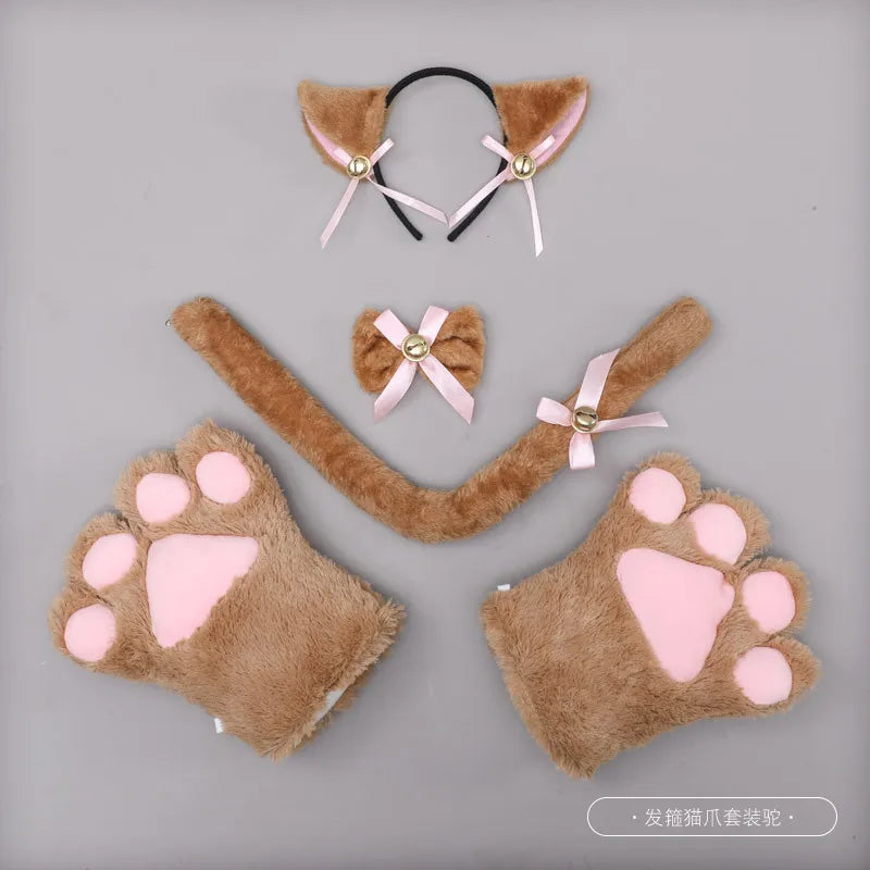 Cat Girl Anime Cosplay Costume Accessory Bell Hairwear Hairbands With Cat Ears Neko Lolita Maid Plush Glove Tail Paw Ear