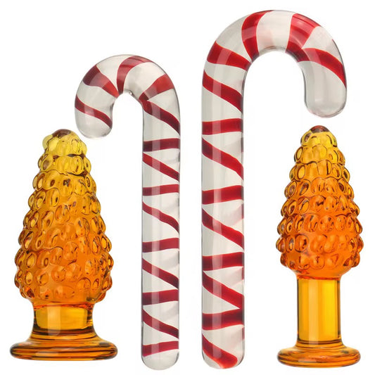 Christmas tree glass dildo bundle deal  two candy canes glass relics and two glass Christmas tree plugs