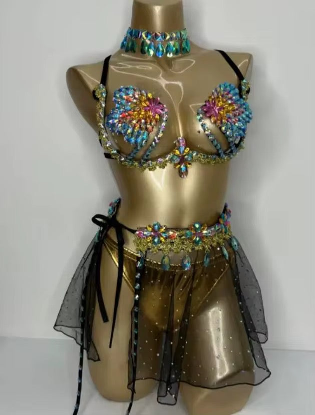 Wired bra+mini skirt+bottom
