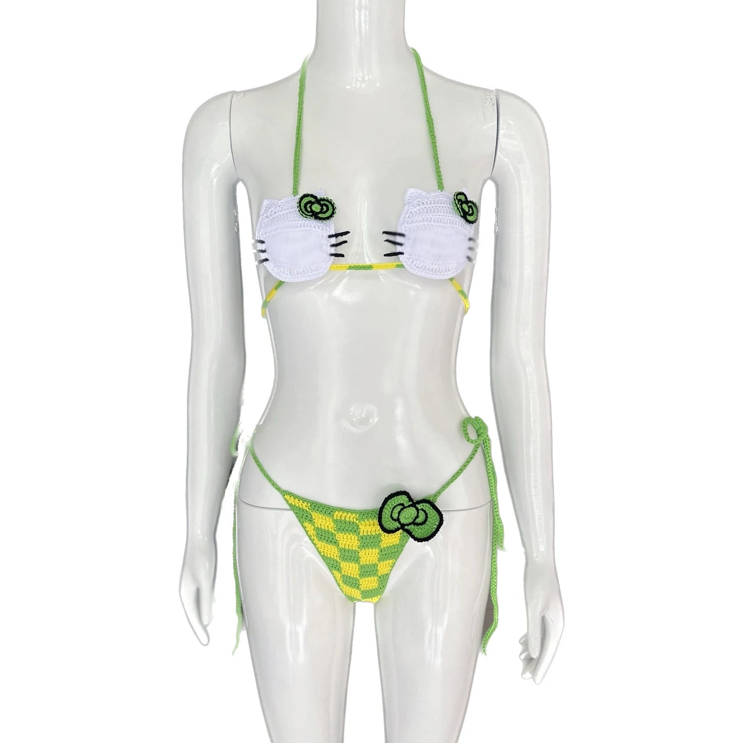 8 colors High Quality Handmade Crochet Micro Bikini Set Sexy String Brazil Bathing Suit Top Grade Cotton Fabric Kitty Swimwear