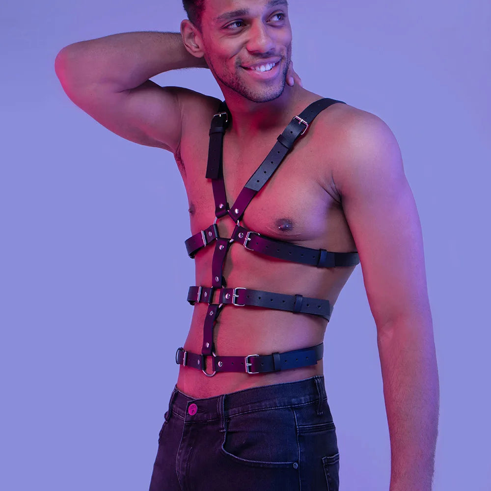 Men Harness BDSM Gay Pu Leather Harness Belt Adjustable Studded Decor Clothing Fetish Clothing Erotic Costume Bondage lingerie