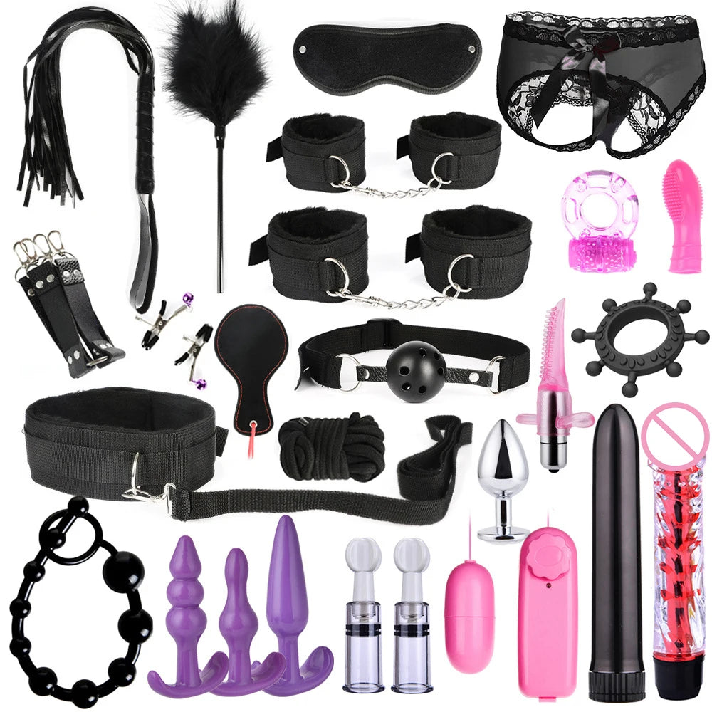 Sextoy Bdsm Kit Set Vibrator Handcuff Neck Sex Toy Adult Couple Whip Anal Buttplug for Women Men Intimate Sexual Game Bondage