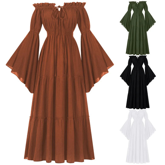 Vintage Gothic Off shoulder Dress Women Medieval Folk Cosplay Vestido Victorian Lady CLothing Steampunk Halloween Witch Costume