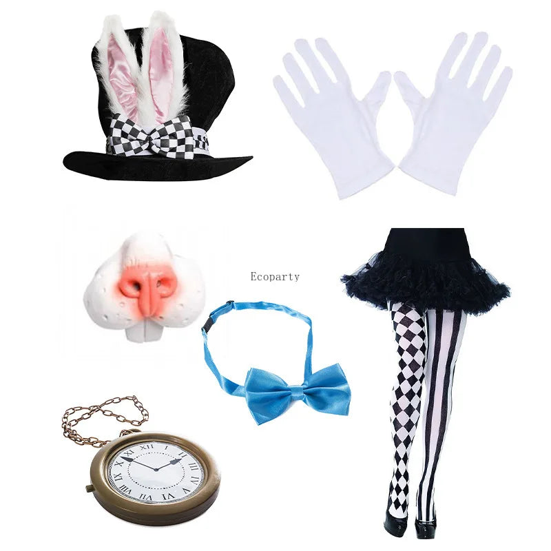 Rabbit Ear Hat Pocket Watch Stocking Bow Tie Nose Set Easter Day Ecowalson Halloween White Rabbit Hat Alice Wonderland Cosplay