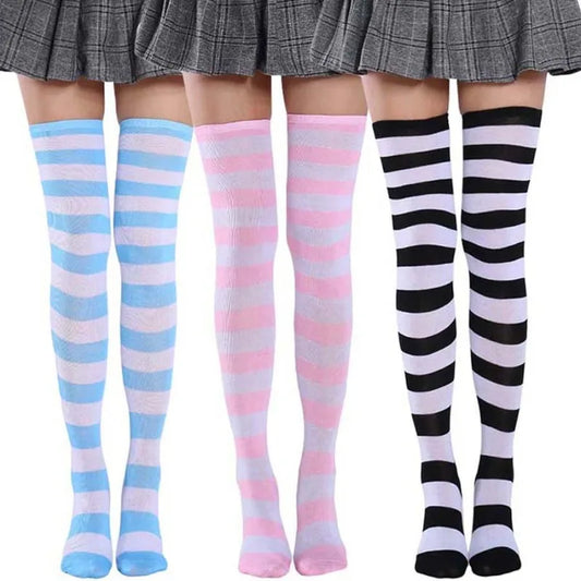 Hot New Cute Sock Stockings Women's Japanese-style Blue White Stripe Knee Legs Sock COSPLAY Anime WOMEN'S Sock