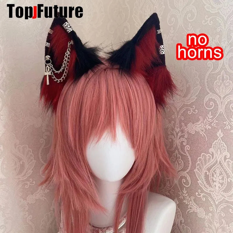Harajuku Halloween Gothic Punk Lolita Devil's Horn Wolf Ear Demon Cosplay Handcraft Anime Party Costume Hairband headband