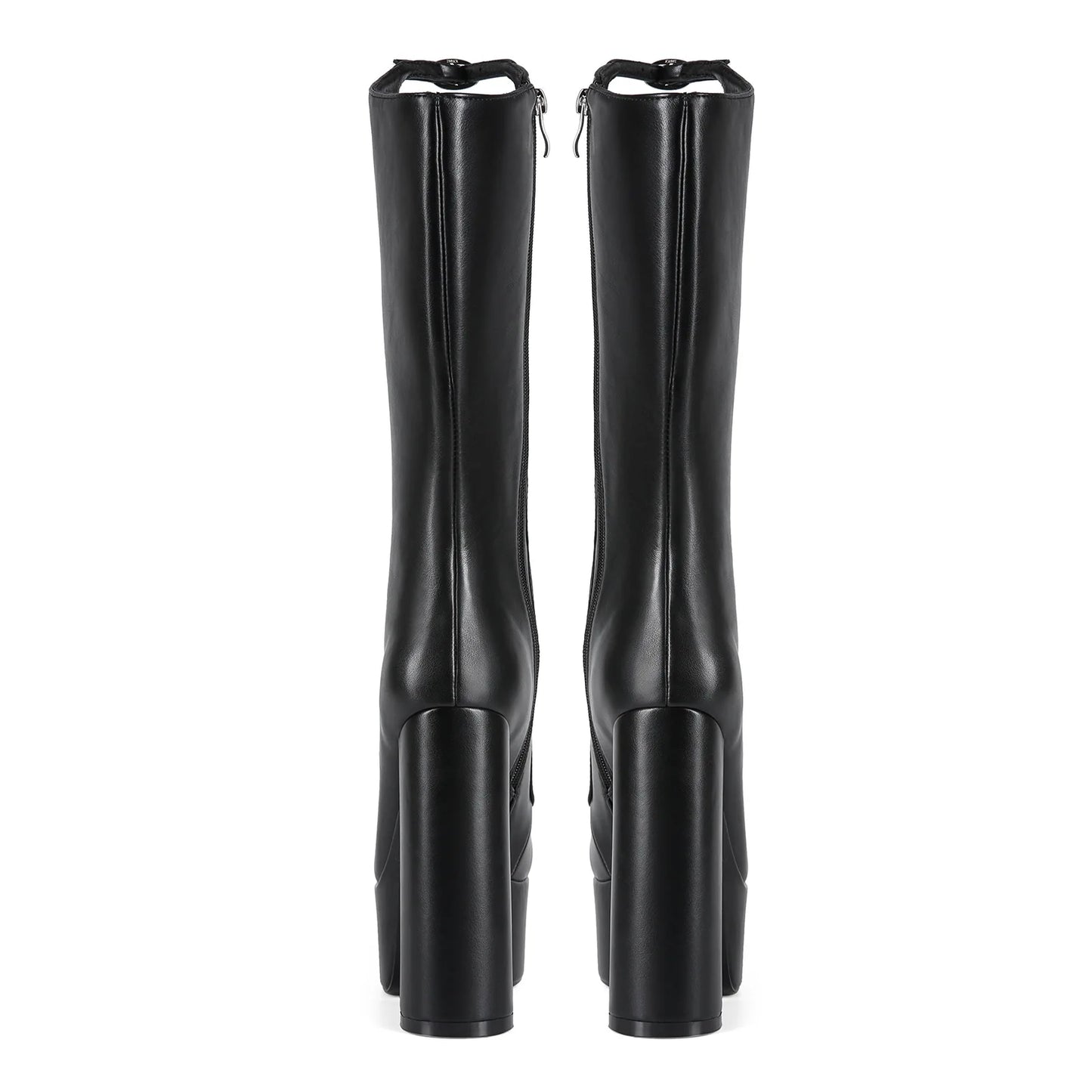 Thick Sole Black Hollow Calf Boots, Side Zipper Rough Square Heel Pole Dance Shoes, Super Heel Sexy Boots Large Size Footwear
