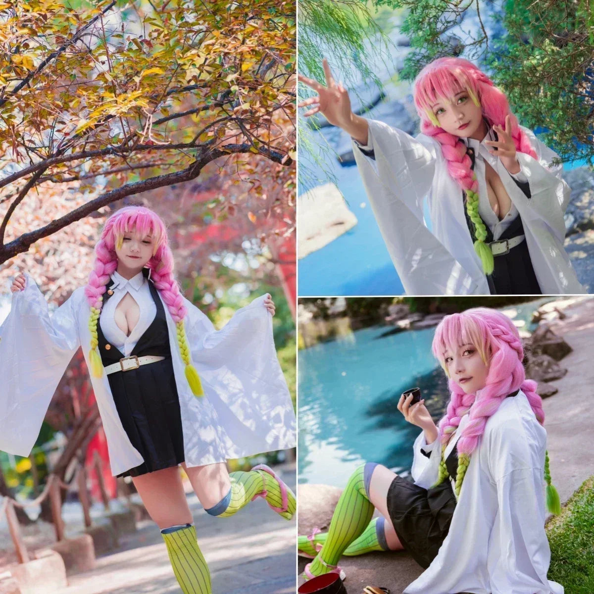 Anime Kostuum Kanroji Mitsuri Cosplay Halloween Vrouw Volwassen Kleding Kids Pruik Uniform Kostuums Voor Vrouwen