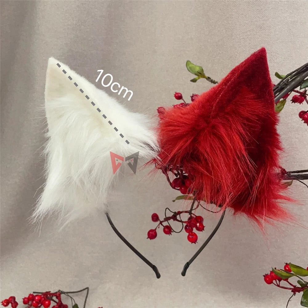 New Hand Made Work Halloween Blond Red Wolf  Wolves Ears Hairhoop Headwear Tail  Black Green Costume Accessories Custom Made