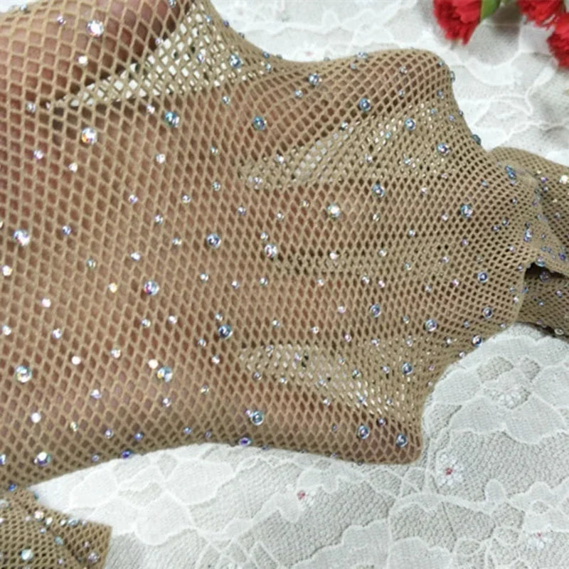 Fishnet Diamond Pantyhose Women  Fashion Shiny Net Tights Female Slim Rhinestone Mesh Nylon Stockings Tights
