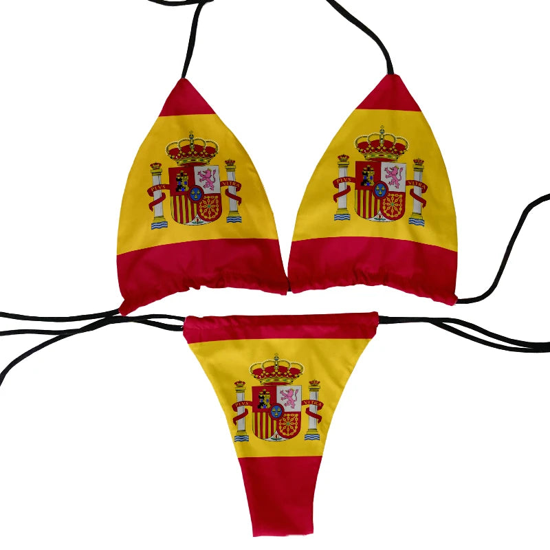 ASHBURNS Fashion flag pattern printed swimsuit sexy ladies bikini suit ladies beach swimming two-piece beach party swimming