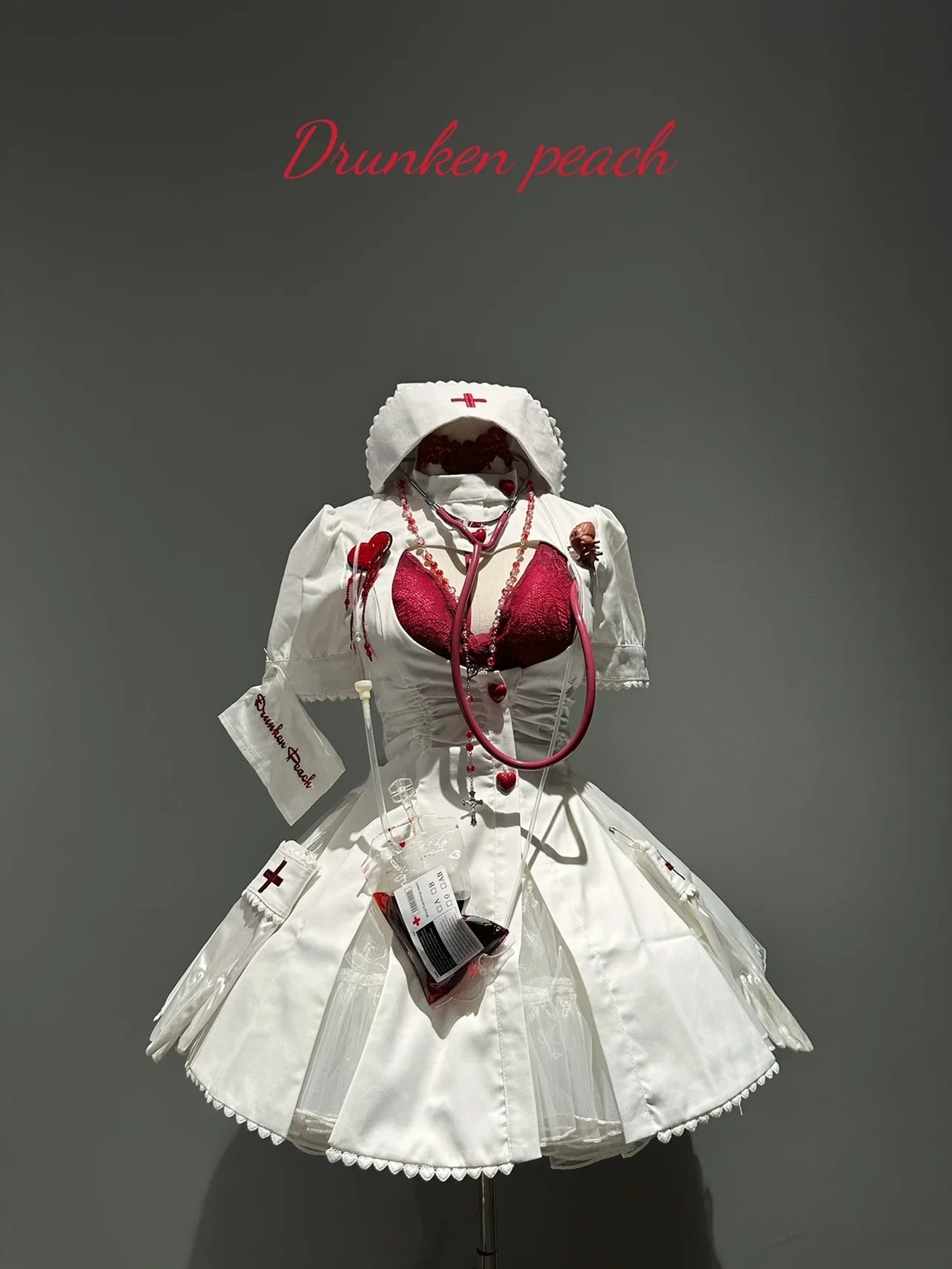 Little Nurse Halloween Special Edition Lolita Op Dark Dyed Blood Cosplay Dress Women Short Sleeve Slim A Line Above Knee Dresses