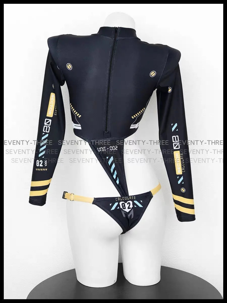 Women Mechanical Cosplay Jumpsuit Swimsuit Punk Hollow Out Cyber Bodysuit Costumes Swimwear Bodysuit