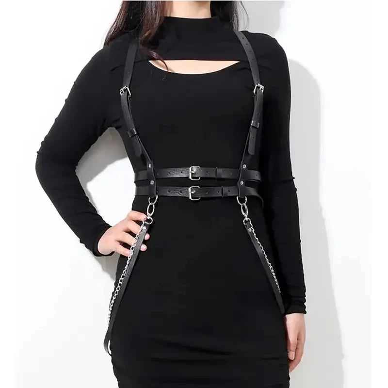 Women Fashion Harness Pu Leather Adjustable Studded Decor Harness Women Gothic Harness Lingerie Chest Harness