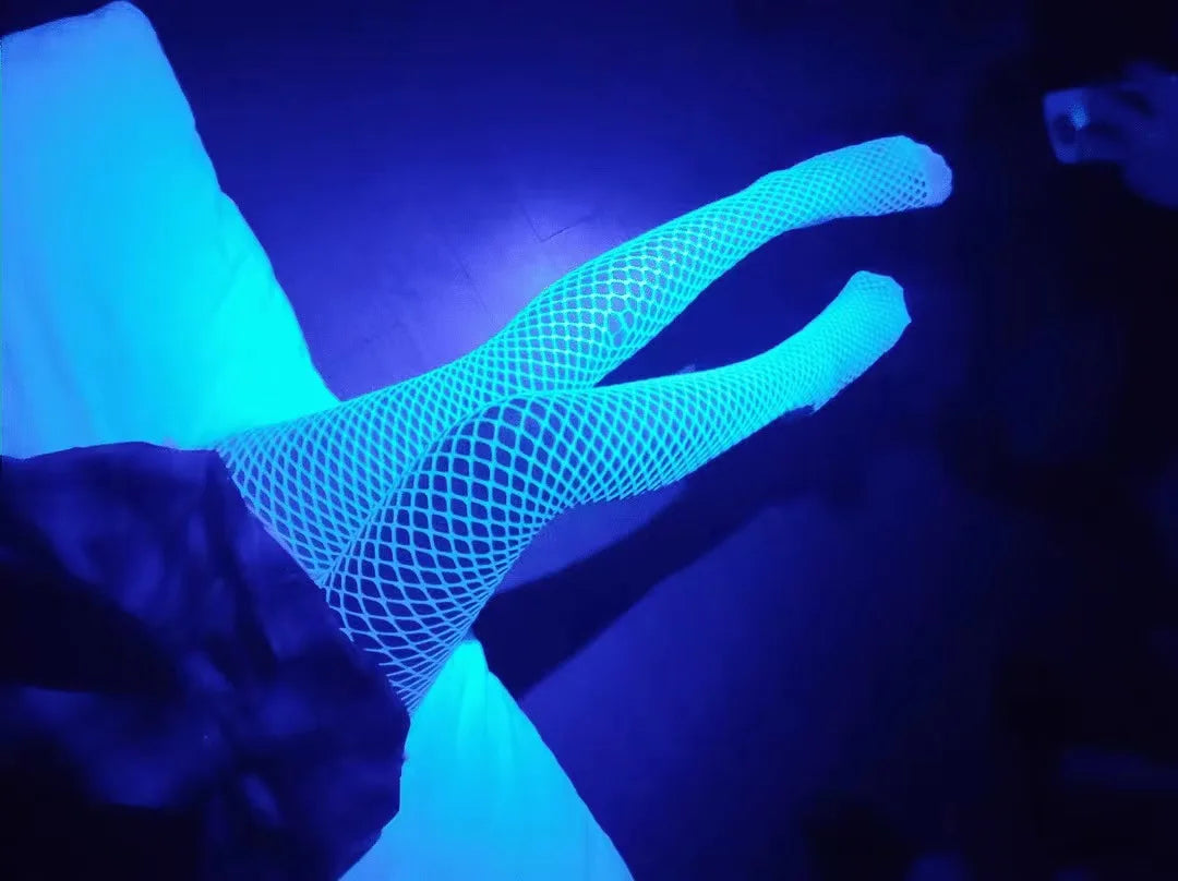 Fun Luminous Fishnet Stockings Open Gear Mesh Leggings   Sexy Tights High Waist Perspective Glow In The Dark Pantyhose