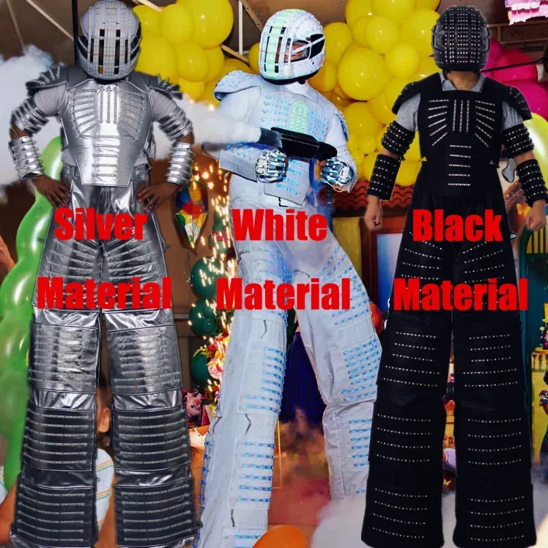 LED Robot Stilt Walking Costume Clothes Luminous Suit Jacket Chest Display Helmet Laser Gloves Party Stage Performance Costumes