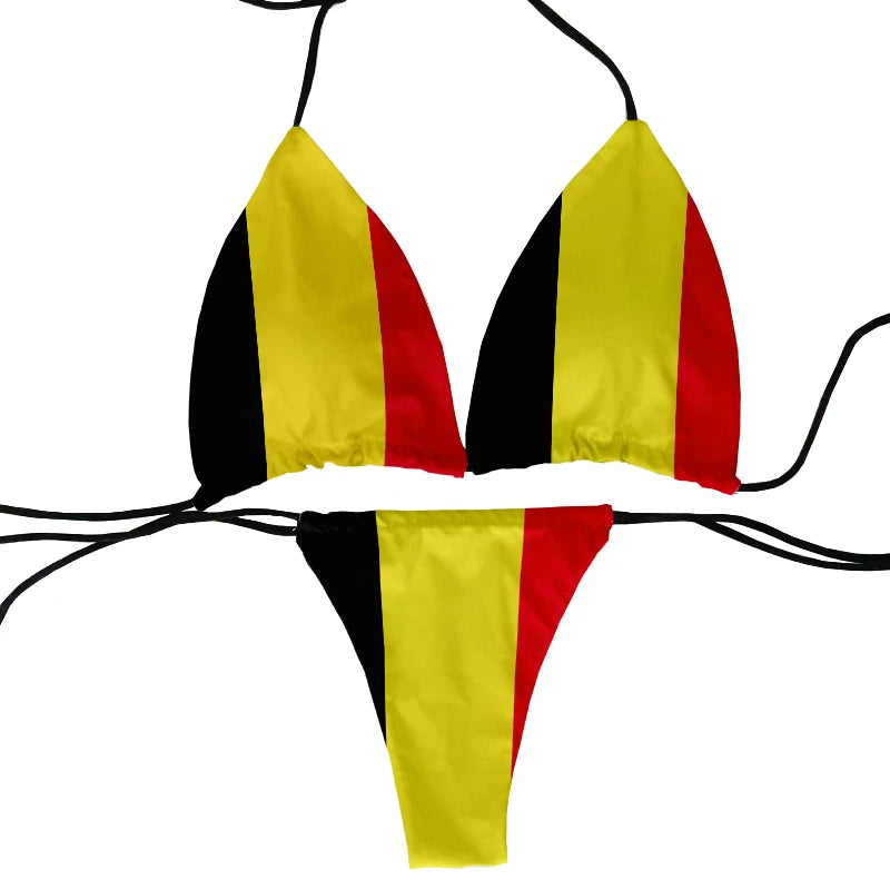 ASHBURNS Fashion flag pattern printed swimsuit sexy ladies bikini suit ladies beach swimming two-piece beach party swimming