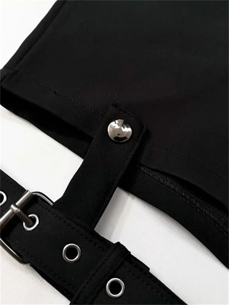 Harajuku Retro Fashion Women 2023 New Gothic Punk Shorts Solid Color Belt Patchwork High Waist Gothic Style Spring Ladies Shorts
