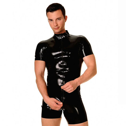 Latex swimsuit Men Unique Short Sleeve Rubber Catsuits  Customized
