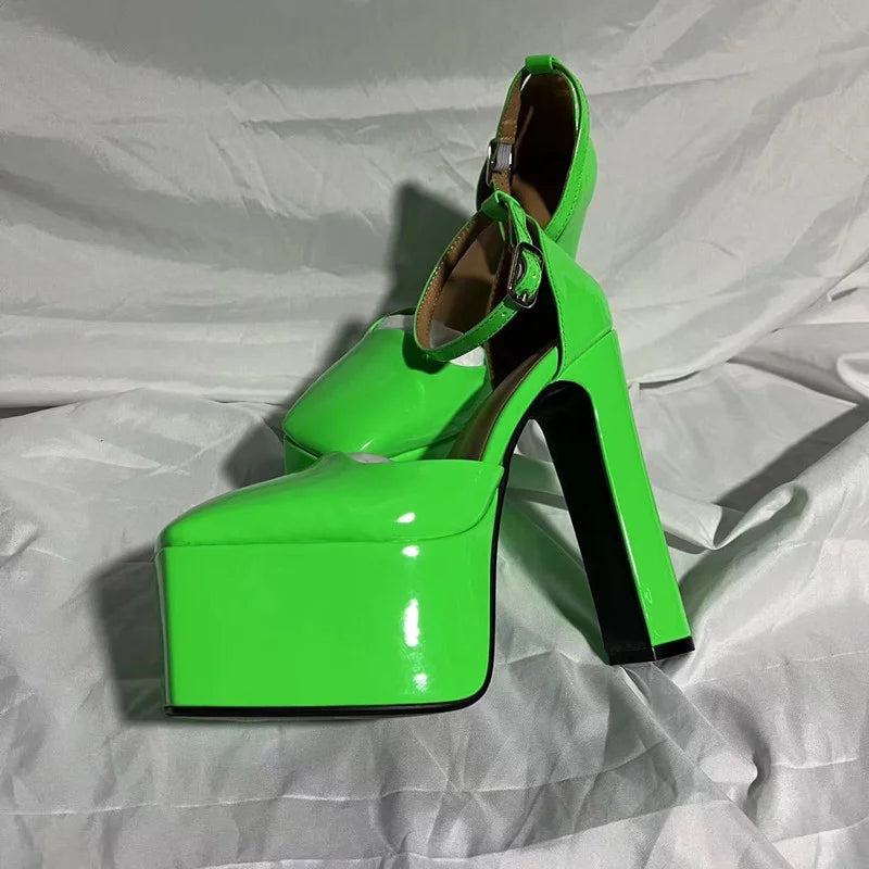 Women's Pumps Shoes New Fashion Spring Summer Shoes Chunky High Heels Platform Black Pink Ankle Strap Dress Party Shoes 43