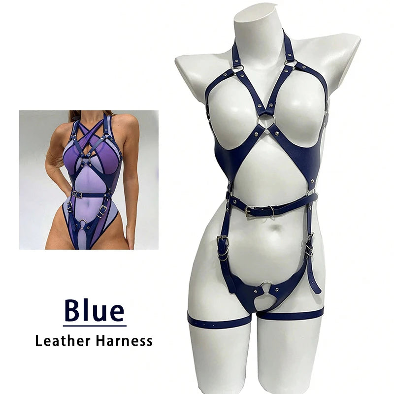 Toucheart 2-Piece Interesting Underwear Sexy Women's Mesh See-through Contrast Color Halterneck Jumpsuit Sexy Underwear Suit New