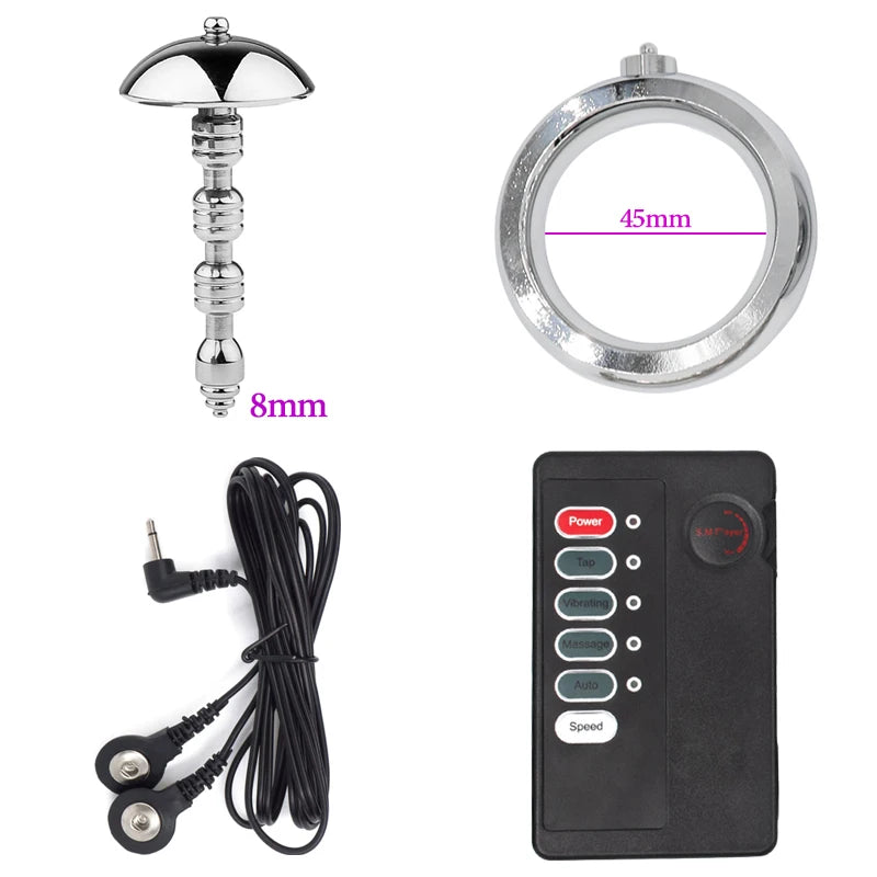 Metal Cock Ring Men Set Urethra Shock Stimulator Medical Fetishism 6/8mm Penis Plug Electric Bdsm Cbt Electro Shock Therapy