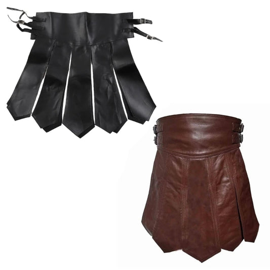Medieval Punk PU Leather Waist Belt Skirt Tassels Wide Belt Skirt Gladiators Battle Skirt for Halloween Cosplays Skirt
