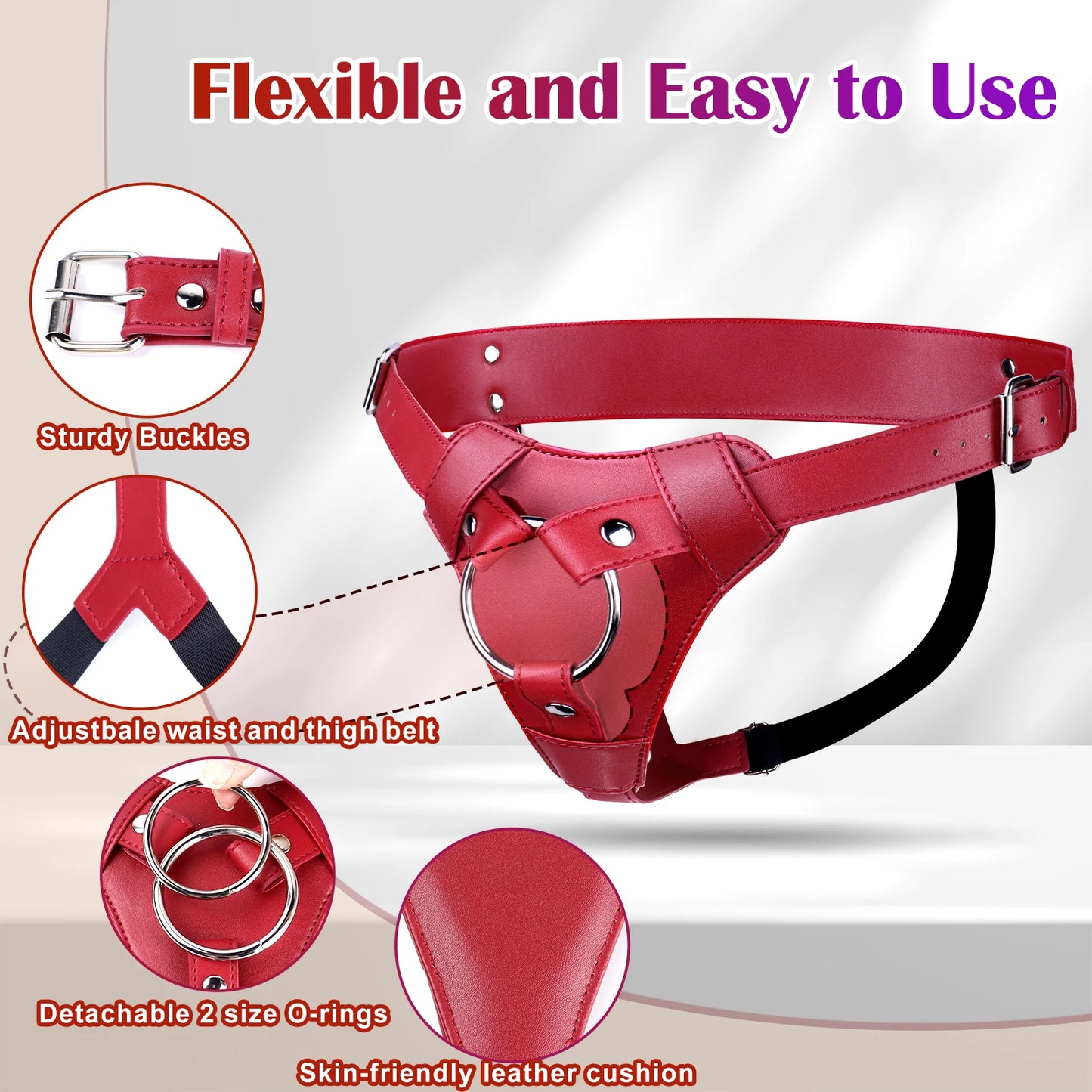 Red Strap On Dildo Harness Adult Sex Toys for Women Men Pegging Dildo Adjustable Leather Belt for Lesbian Gay Couple Anal Play