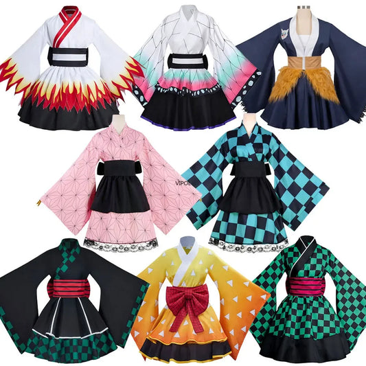 Demon Slayer Anime Inosuke Kamado Nezuko Cosplay Costume Kochou Shinobu Halloween Maid Dress Outfit For Women