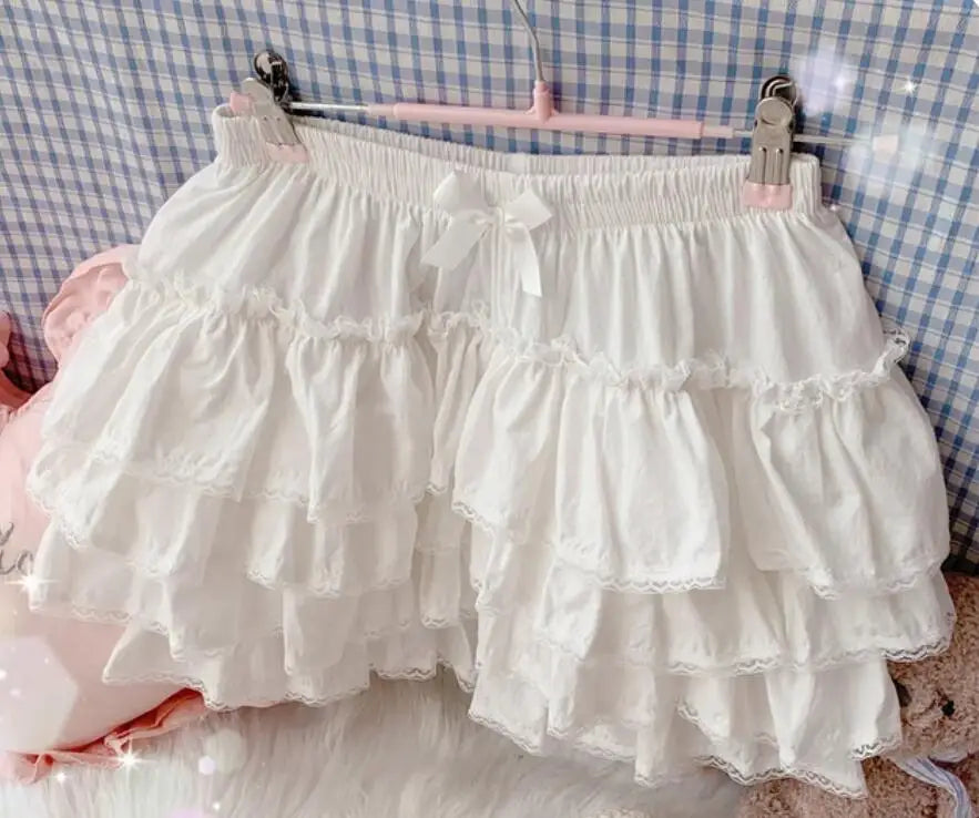 Kukeita Harajuku Kawaii Lolita Pleated Shorts Skirts Women Fairy Y2k Aesthetic Pink Cute Plush Bloomers Faldas Mujer Moda