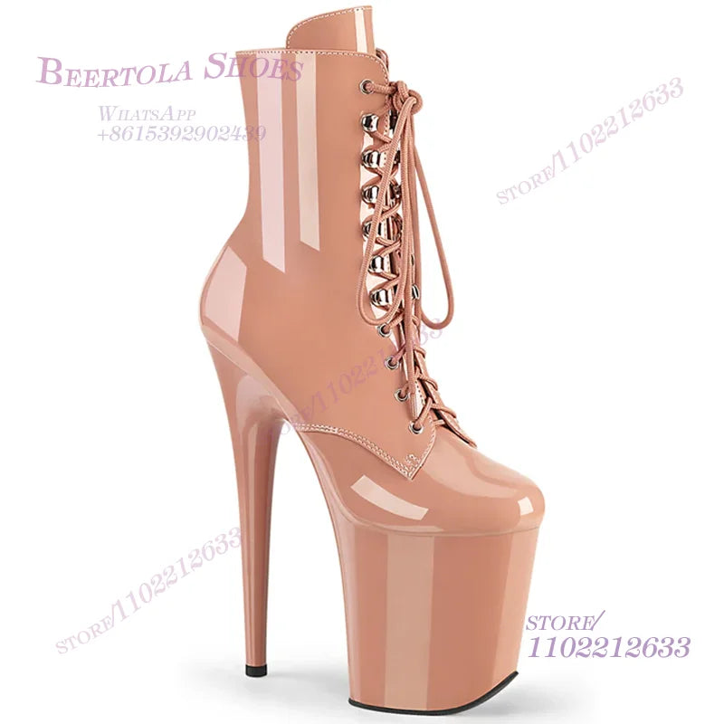 Sky Blue Light Platform Lace Up Calf Boots Women Pole Dancing 6/7/8 Inches Custom Color Round Sexy Booties Stiletto Party Shoes