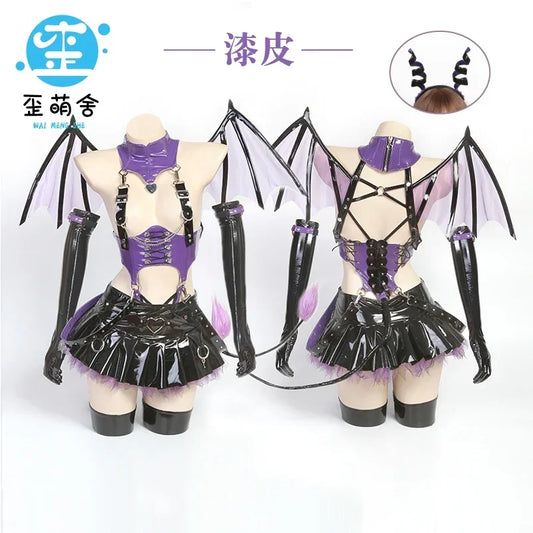 Sexy Patent Leather Purple Little Devil Succubus Cosplay Costumes Original  Dress Enchanting Little Demons Halloween Dark Series