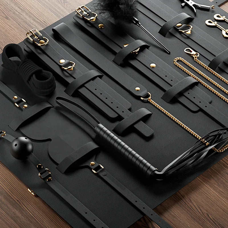 BDSM Kit Sex Set Handcuffs for Adult Sm Goods Gag Collar Bondage Rope Harness Maine Fittings for Couples Masochism Sexual Toys