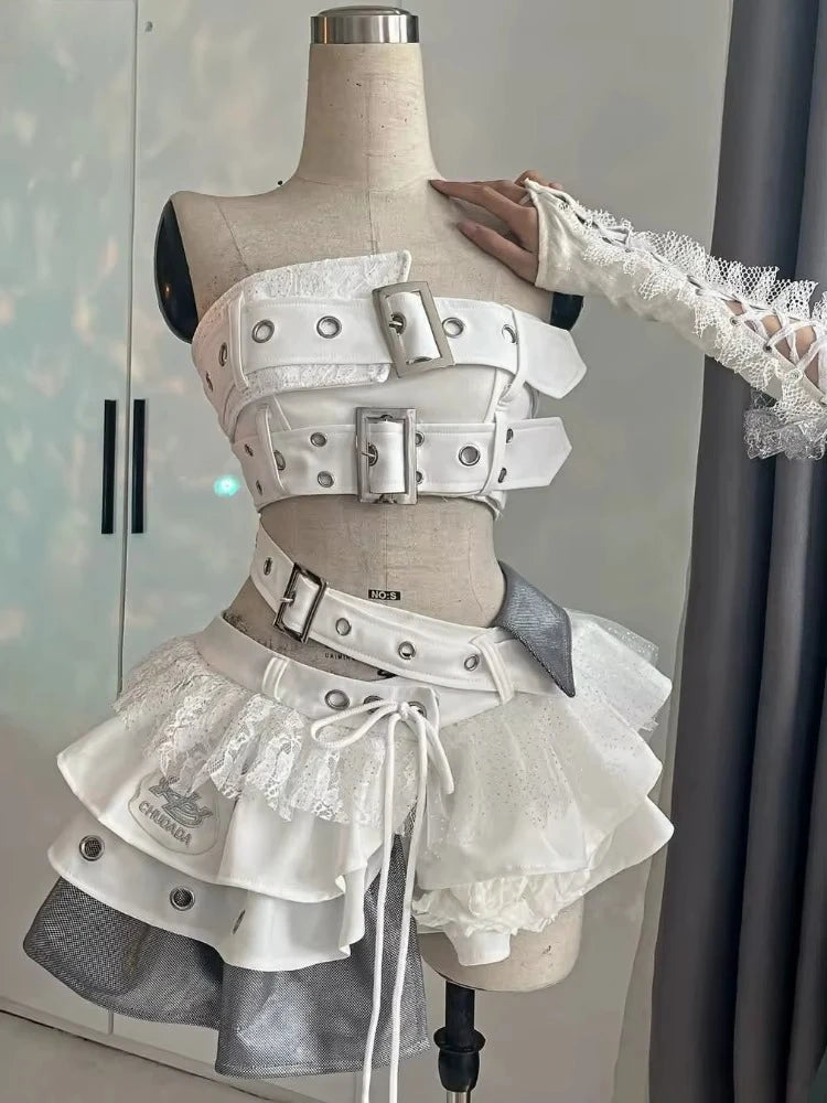 2025 ASHBURN™ Gothic Sweetheart Mini Set – Strapless Dress + Slim Zipper Pant Combo (2-Piece Look)