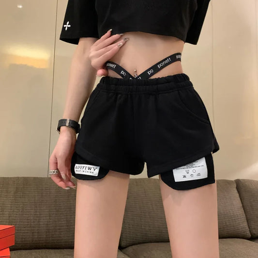2025 Summer New Women's Casual Sports Shorts High Waist Design Letter Bandage Y2k Shorts Hot Pants