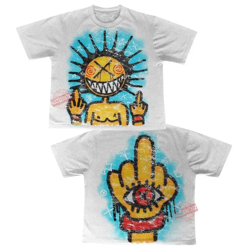 Harajuku American High Streetwear Oversized Graphic T Shirt Women Men Couple Y2k Top Hiphop Goth All Cotton Material Shirts Tops