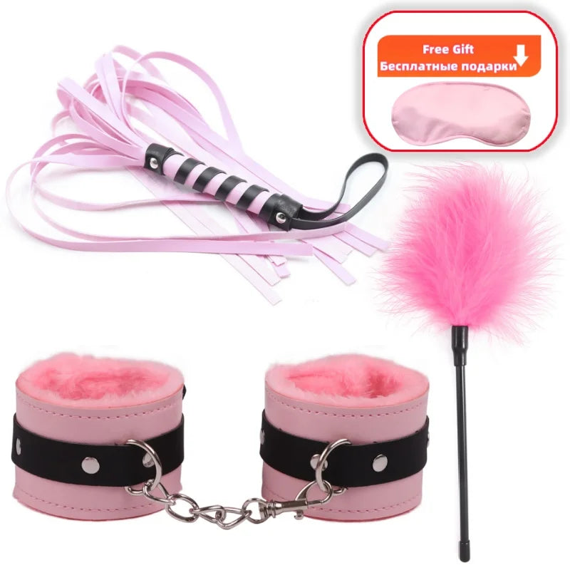 Slave Bondage Set Leather Handcuffs Rope Body Slap Strap Spanking Beat Tassel Whip Sex Toys For Bdsm Adult Games Lash Flog Tool