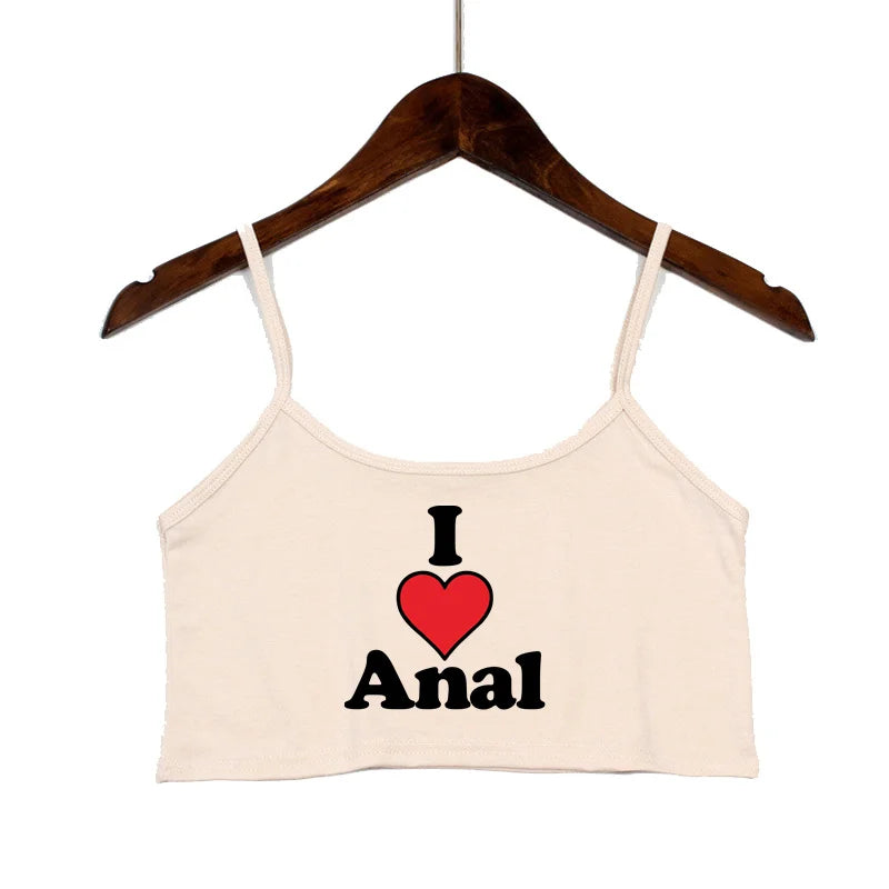 New Anal Love Heart Print Summer Women's Crop Top Sexy Elastic Cotton Camis Sleeveless Short Tank Top Bar Hot Tops for Women
