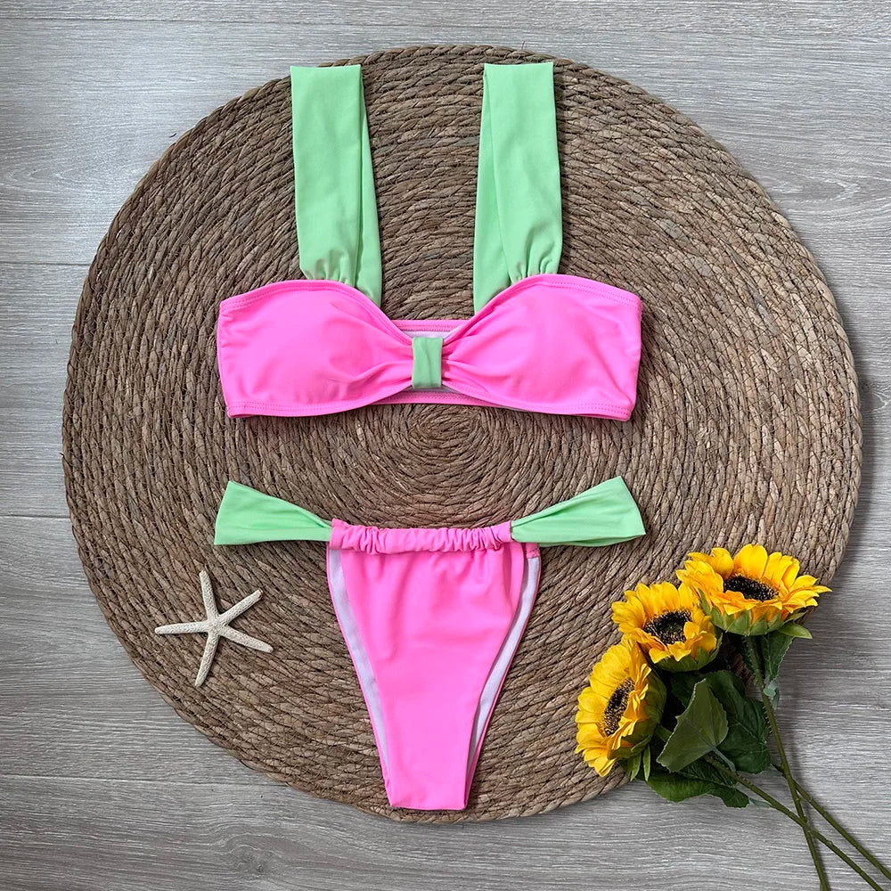 ASHBURNS Black Bikini 2024 Sexy Micro Mujer Bikini Set Women Swimsuits Female Swimwear Brazilian Biquini Swimming Suit Solid Beachwear