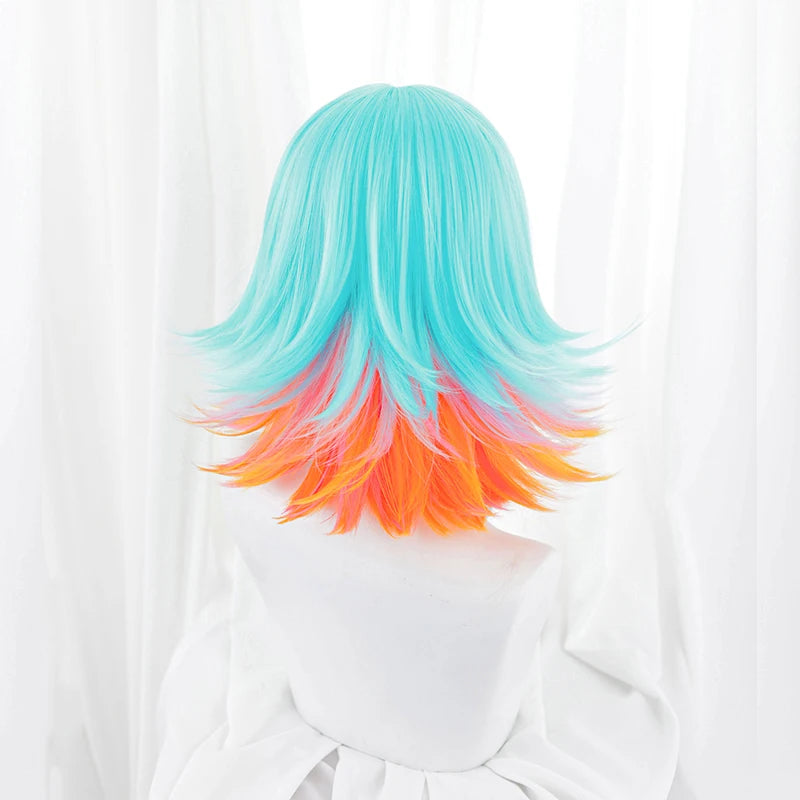 ROLECOS LOL KDA Super Fan Neeko Cosplay Wig 35-40cm Mixed Color Women Cosplay Wigs Heat Resistant Synthetic Hair