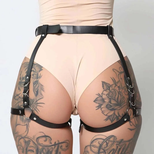 Women Sexy Garter Belt Leather Lingerie Bdsm Bondage Lingerie Leg Harness Thigh Garter Goth Fetish Clothing Festival Rave Outfit