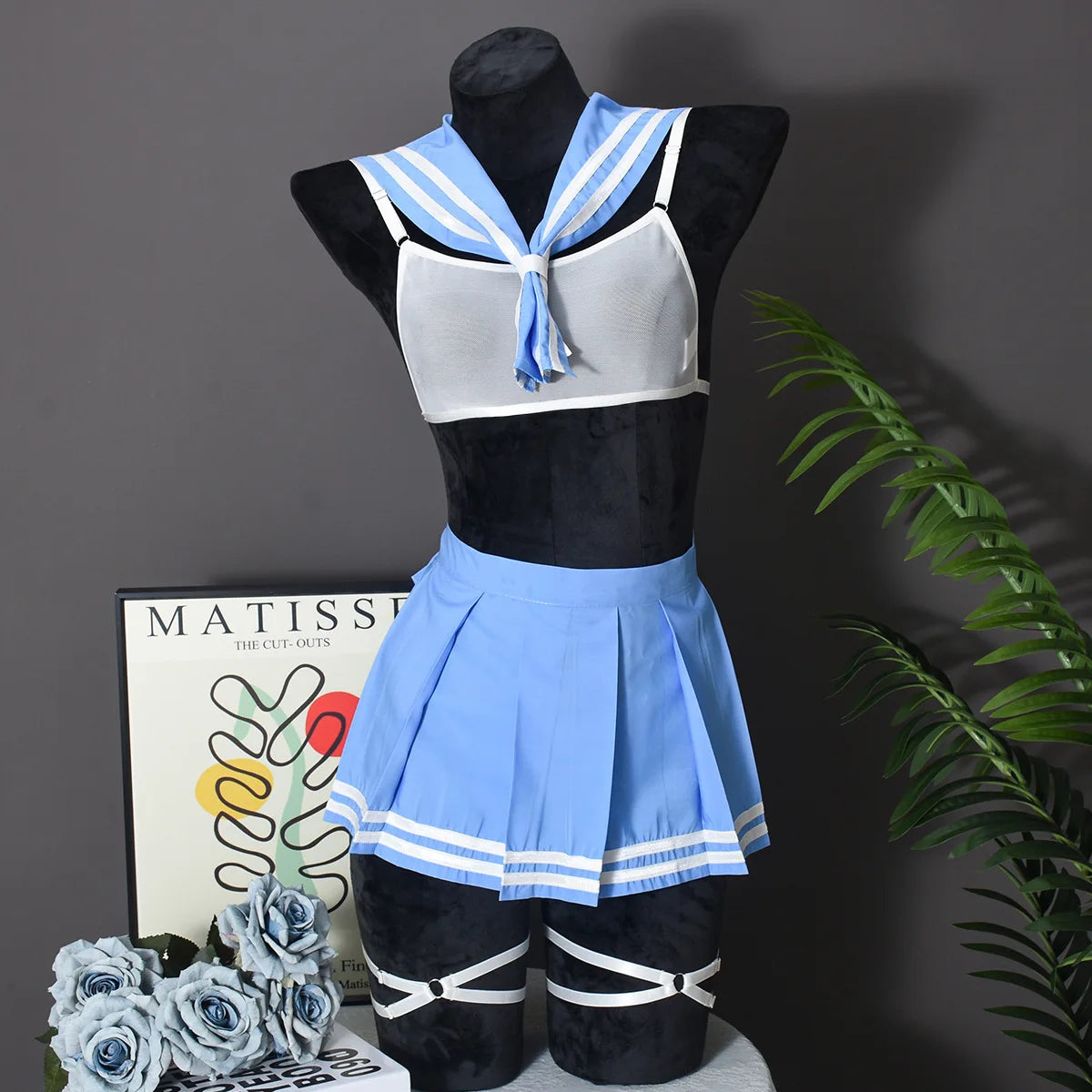 Toucheart Teacher Cosplay Lingerie Sheer Mesh Underwear Halter Bra Plaid Skirt Sissy Erotic Crotchless Briefs Outfits Jk Uniform