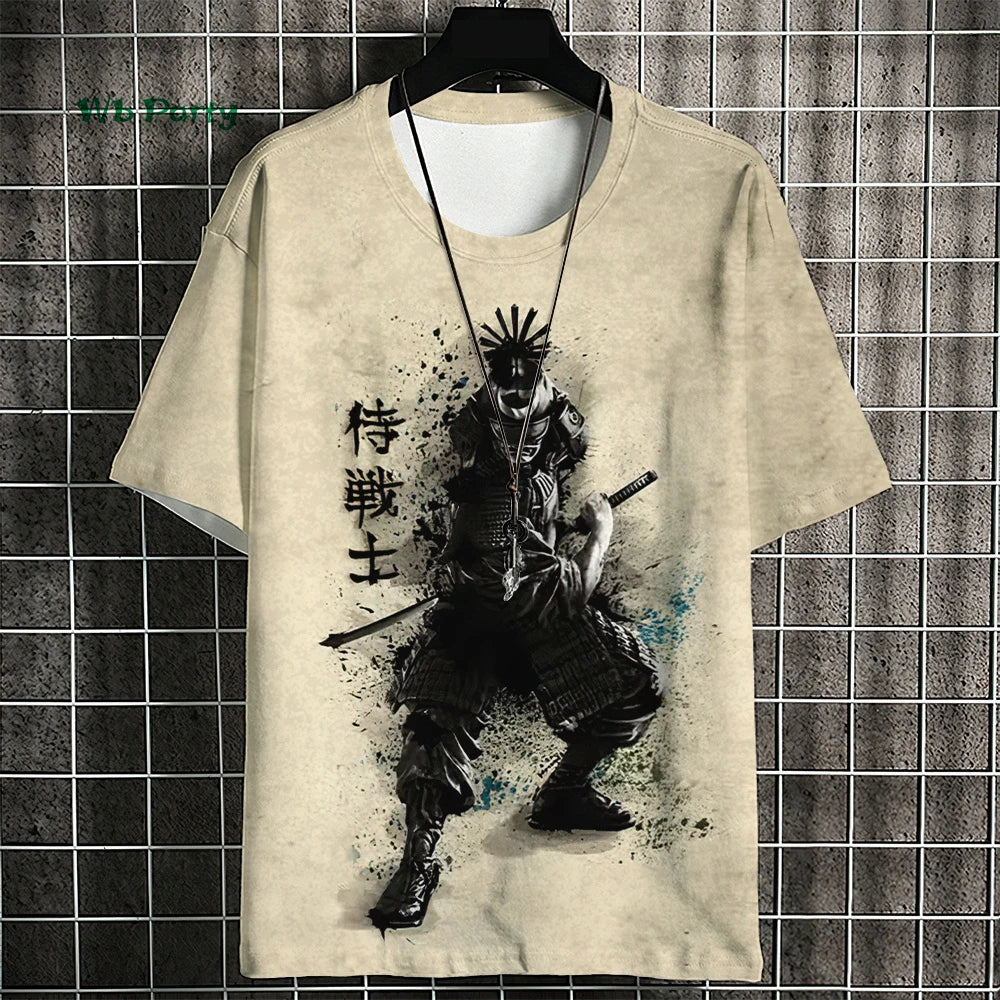 Japanese Samurai Pattern Men's T-Shirt 3D Ukiyo-E Print Short Sleeve T-Shirt Oversized Harajuku Top Summer Men's Casual Clothing