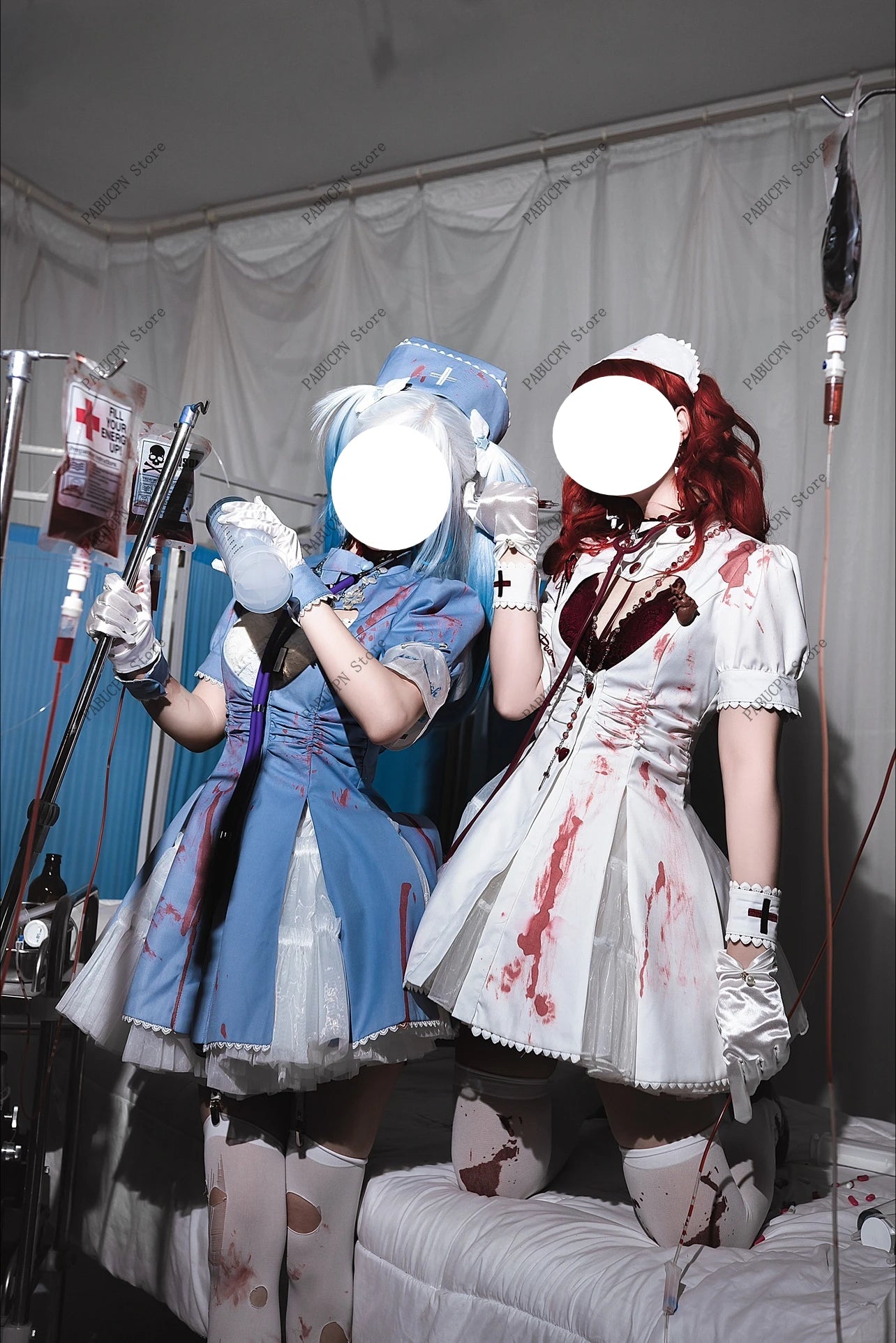 Little Nurse Halloween Special Edition Lolita Op Dark Dyed Blood Cosplay Dress Women Short Sleeve Slim A Line Above Knee Dresses