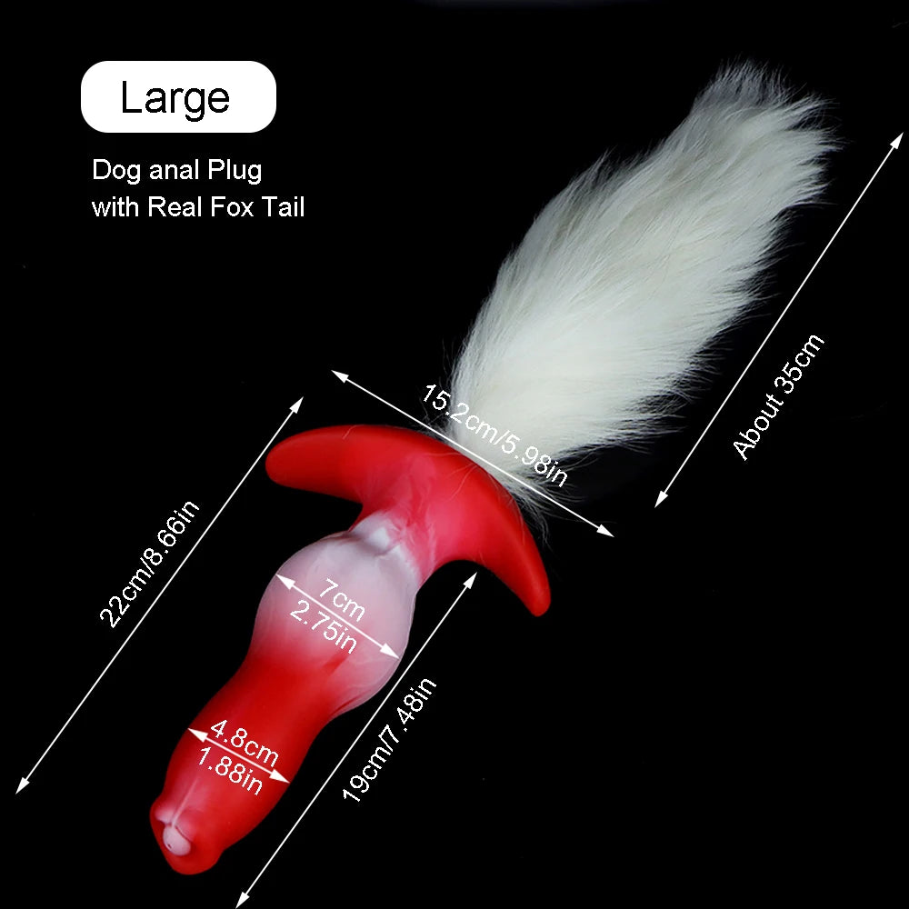 Dog Anal Plug with Tail BDSM Adult Sex Game Cosplay 18+ Anal Dildos for Women Men Silicone Soft Butt Plug Gay Sex Toys for Party