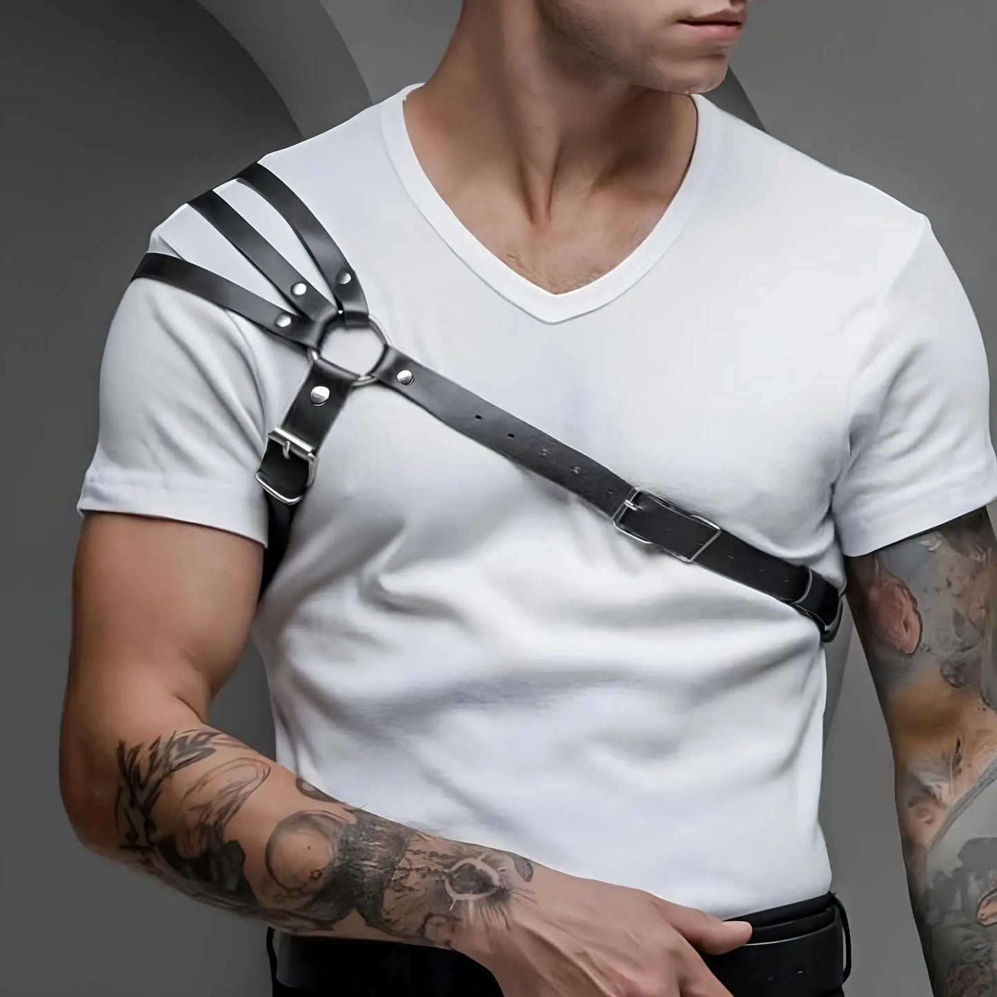 One Shoulder Men's Harness PU Leather Gay Men Chest Harness Bondage Black Leather Men Accessories Upper Erotic Body Men Harness