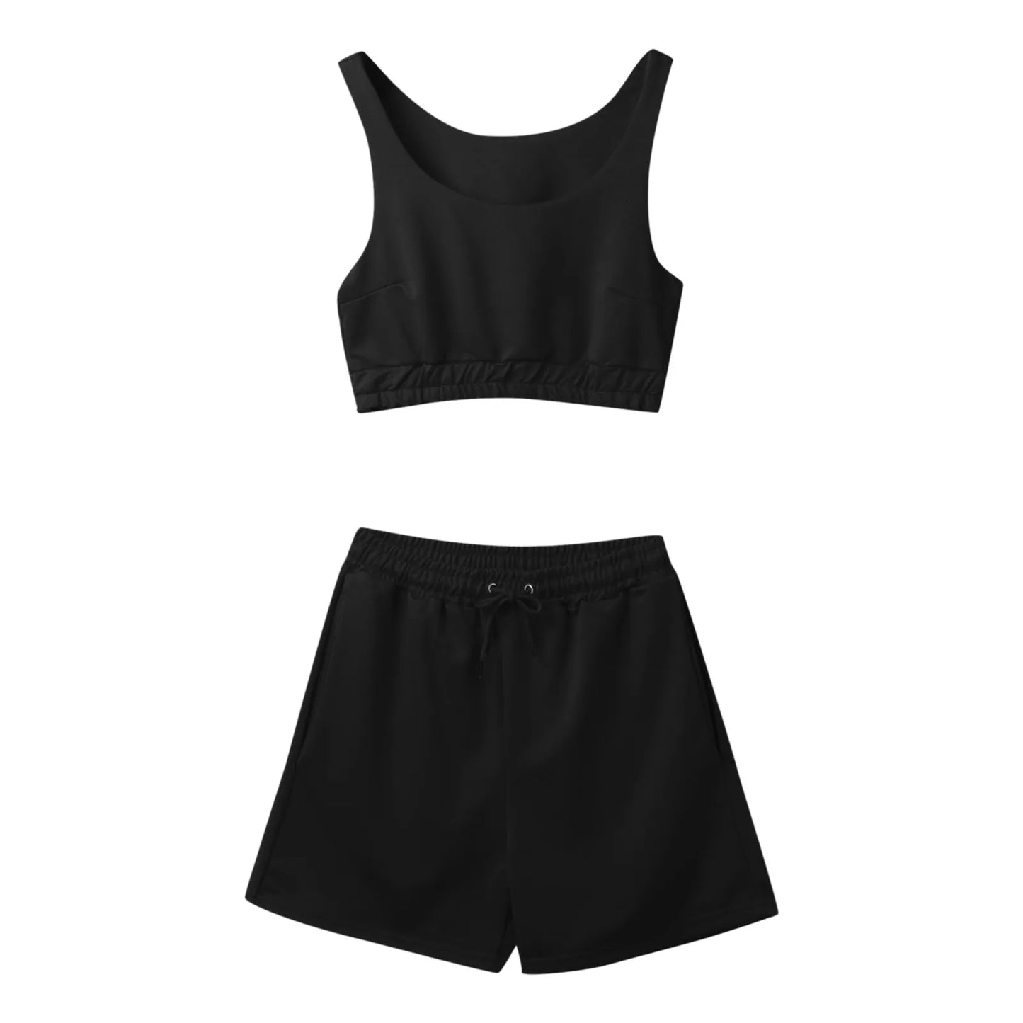 Crop Tops And Drawstring Shorts Set Sexy U-Neck Fitness Tank Top Summer Athleisure Biker Shorts Two Piece Sets Women Streetwear