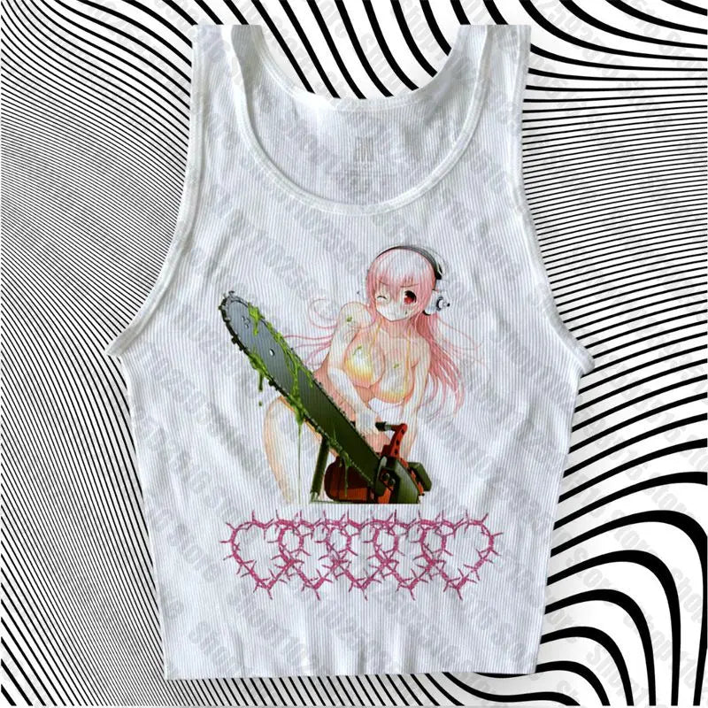 Y2k Crop Top Summer Anime Print T-shirt Women Fashion Trash Slim Harajuku Fairy Punk Streetwear Vintage Goth Aesthetic Baby tee
